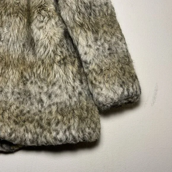 VTG H&M Faux Fur Coat Jacket Women 4 Grey Brown Mottled Pattern Outerwear Y2K - Picture 12 of 15